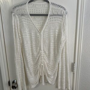 White cinched bell sleeve top